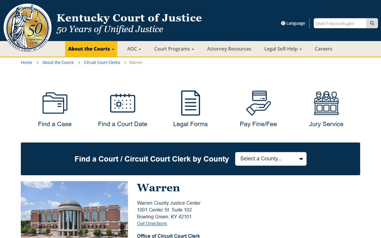 Warren County Court Information page for Bowling Green traffic ticket records