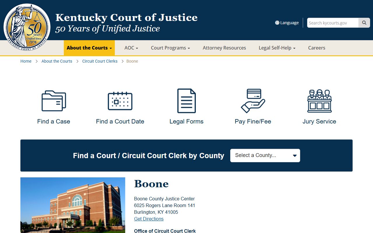 Boone County Court Information page for Florence traffic ticket records