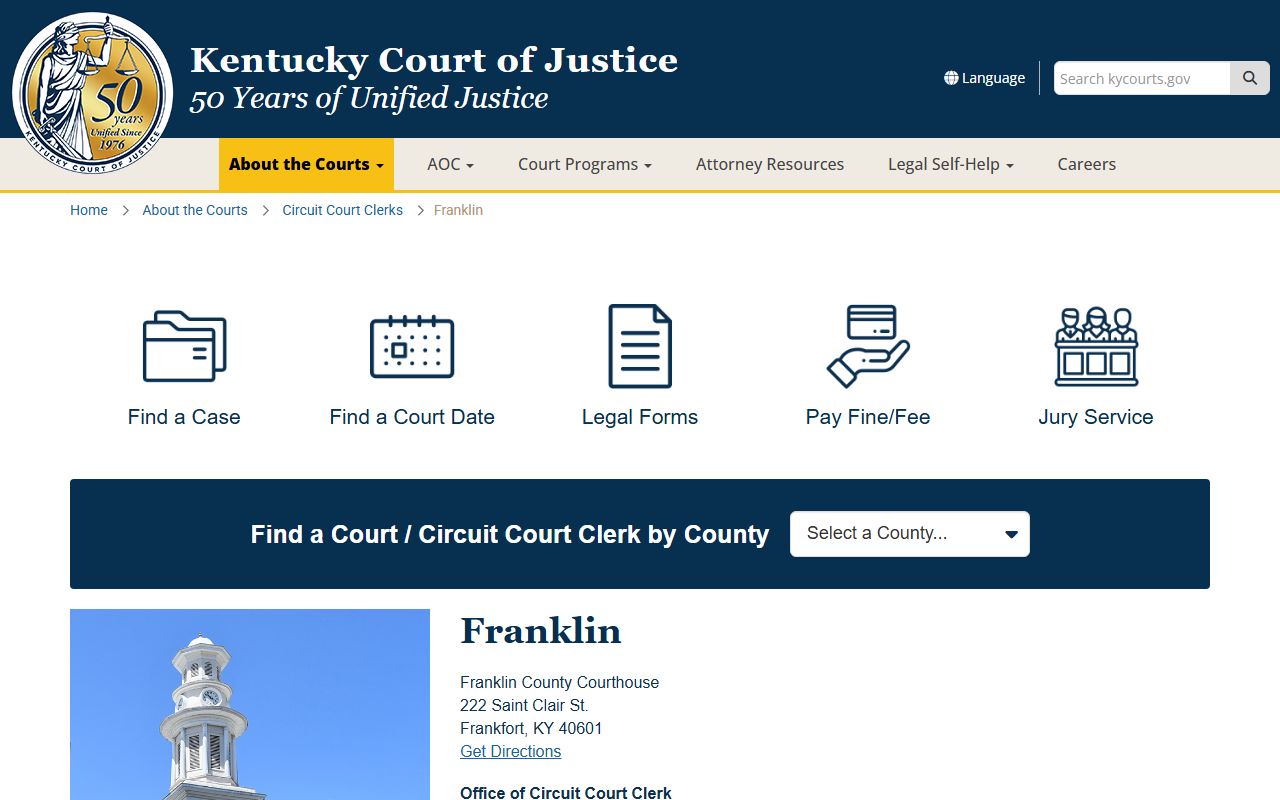 Franklin County Courthouse serving Frankfort traffic ticket records