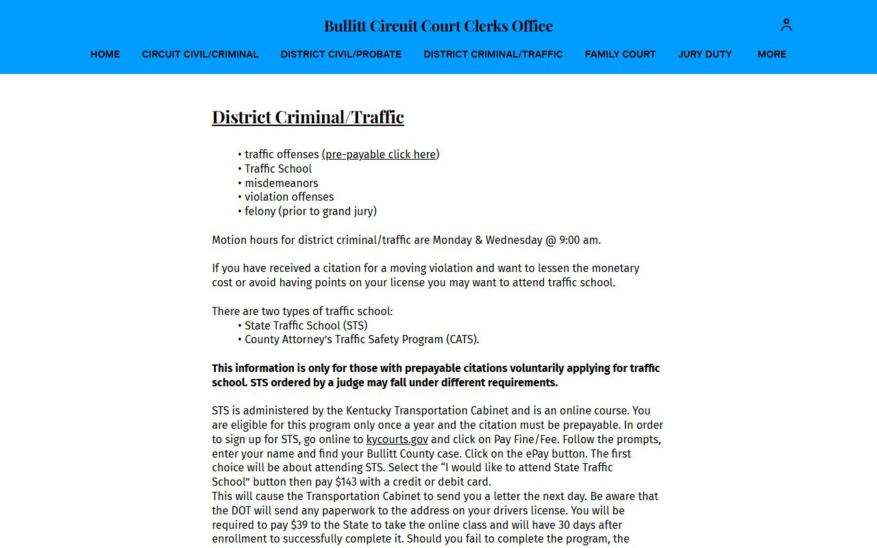 Bullitt County Circuit Clerk office for Mount Washington traffic records