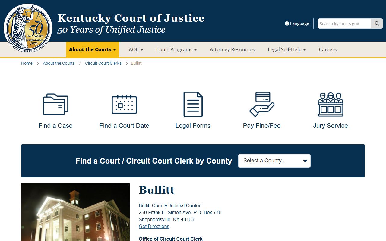 Bullitt County information for Mount Washington traffic court records