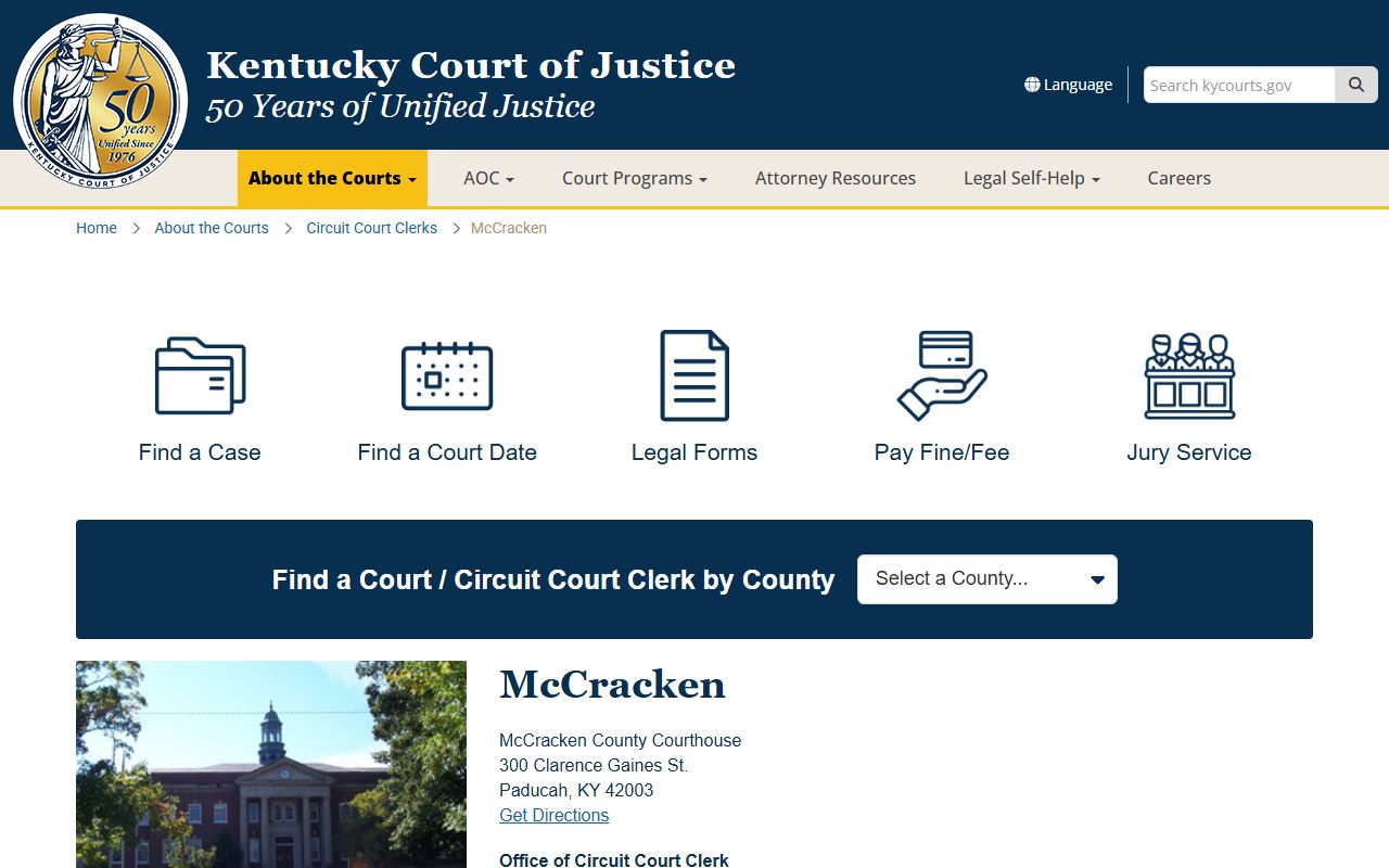 McCracken County Courthouse serving Paducah traffic ticket records