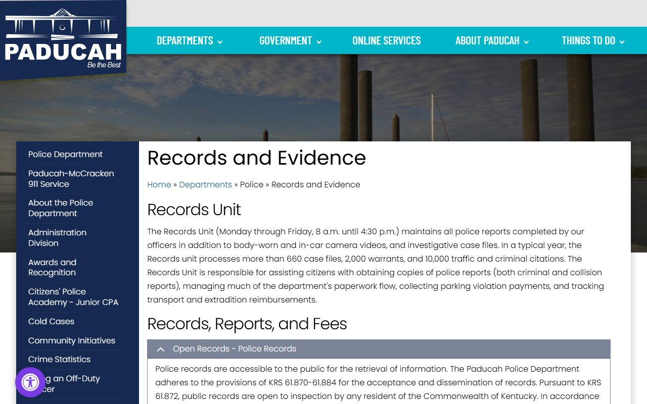 Paducah Police Department serving traffic enforcement records