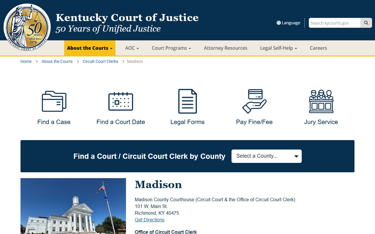 Madison County Court Information page for Richmond traffic ticket records