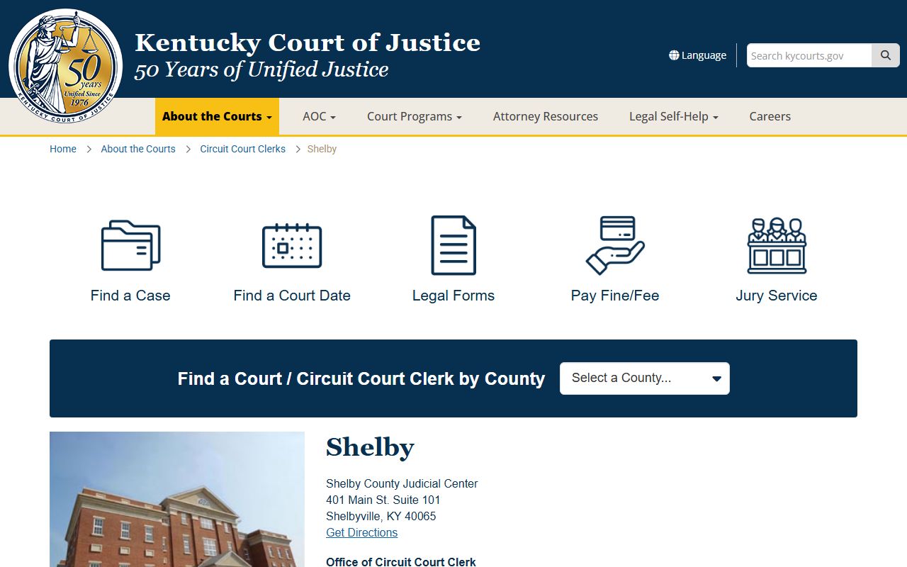 Shelby County Courthouse building and information for traffic ticket records