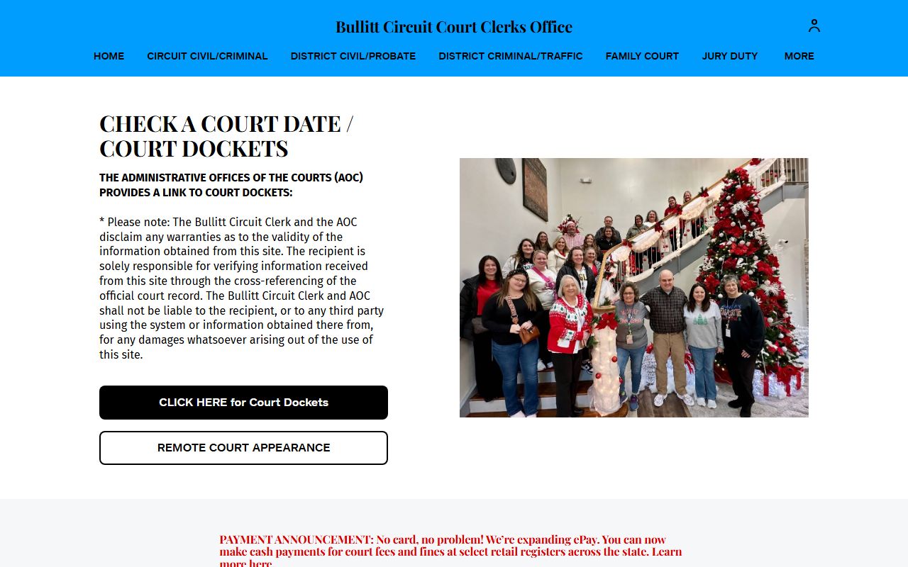 Bullitt County Circuit Clerk website for traffic ticket records