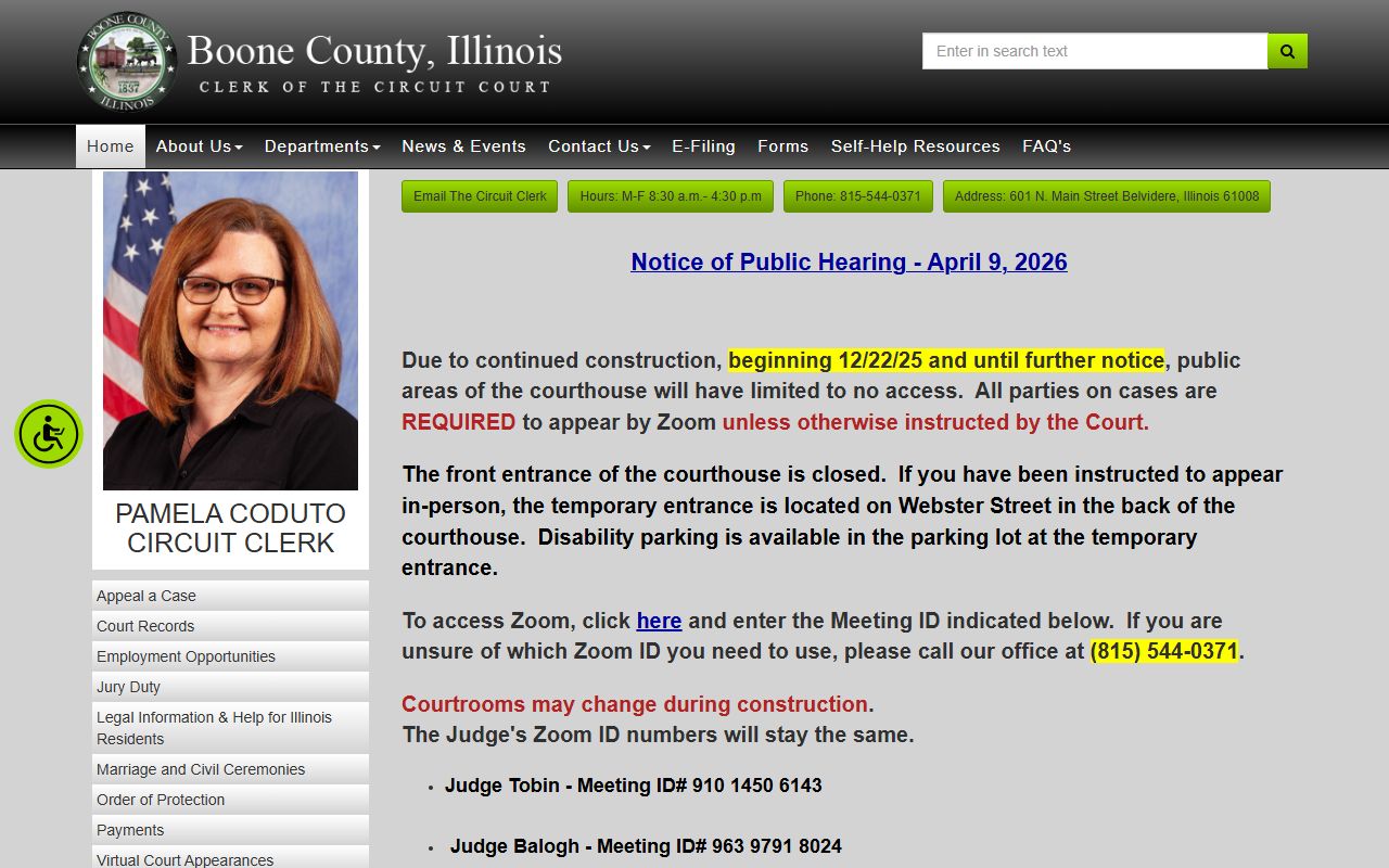 Boone County Circuit Clerk website for traffic ticket records