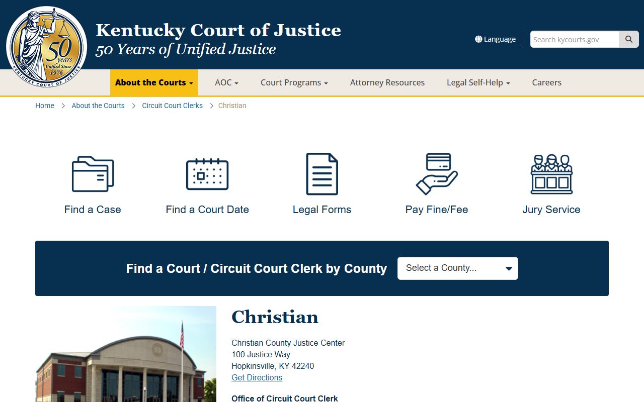 Kentucky Court of Justice Christian County information page
