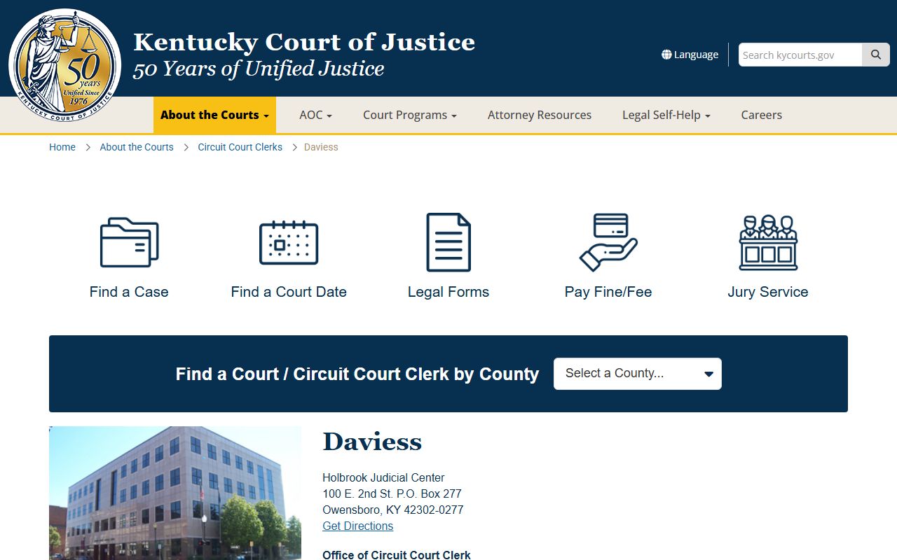 Daviess County Court Information page for traffic ticket records