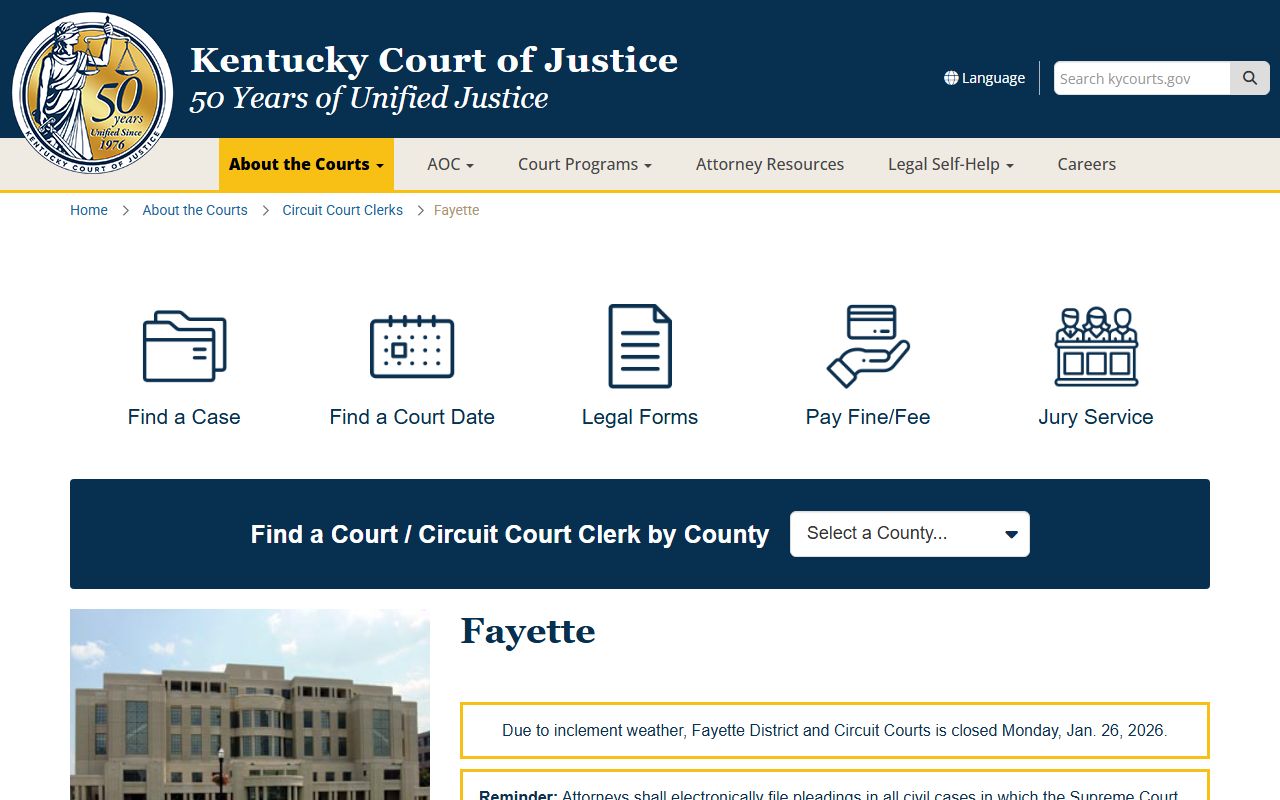 Fayette County Court Information page for traffic ticket records