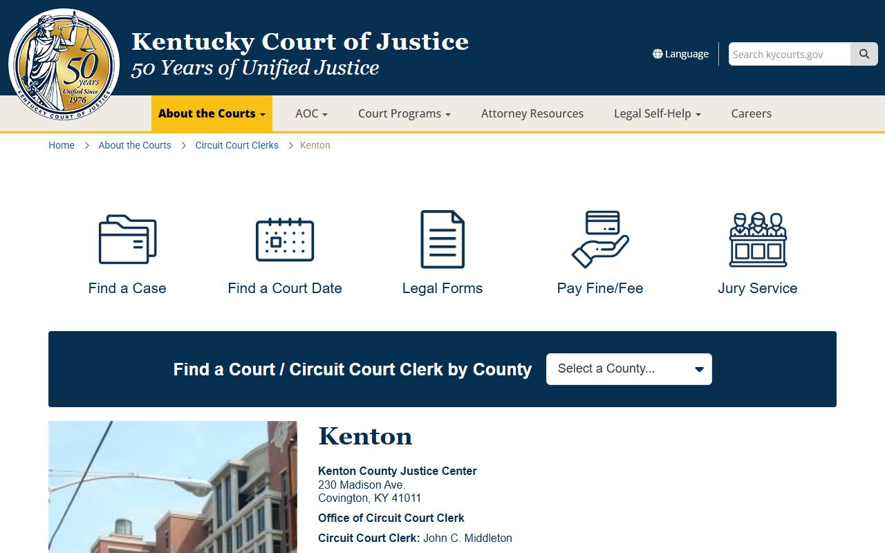 Kentucky Court of Justice Kenton County information page for traffic records