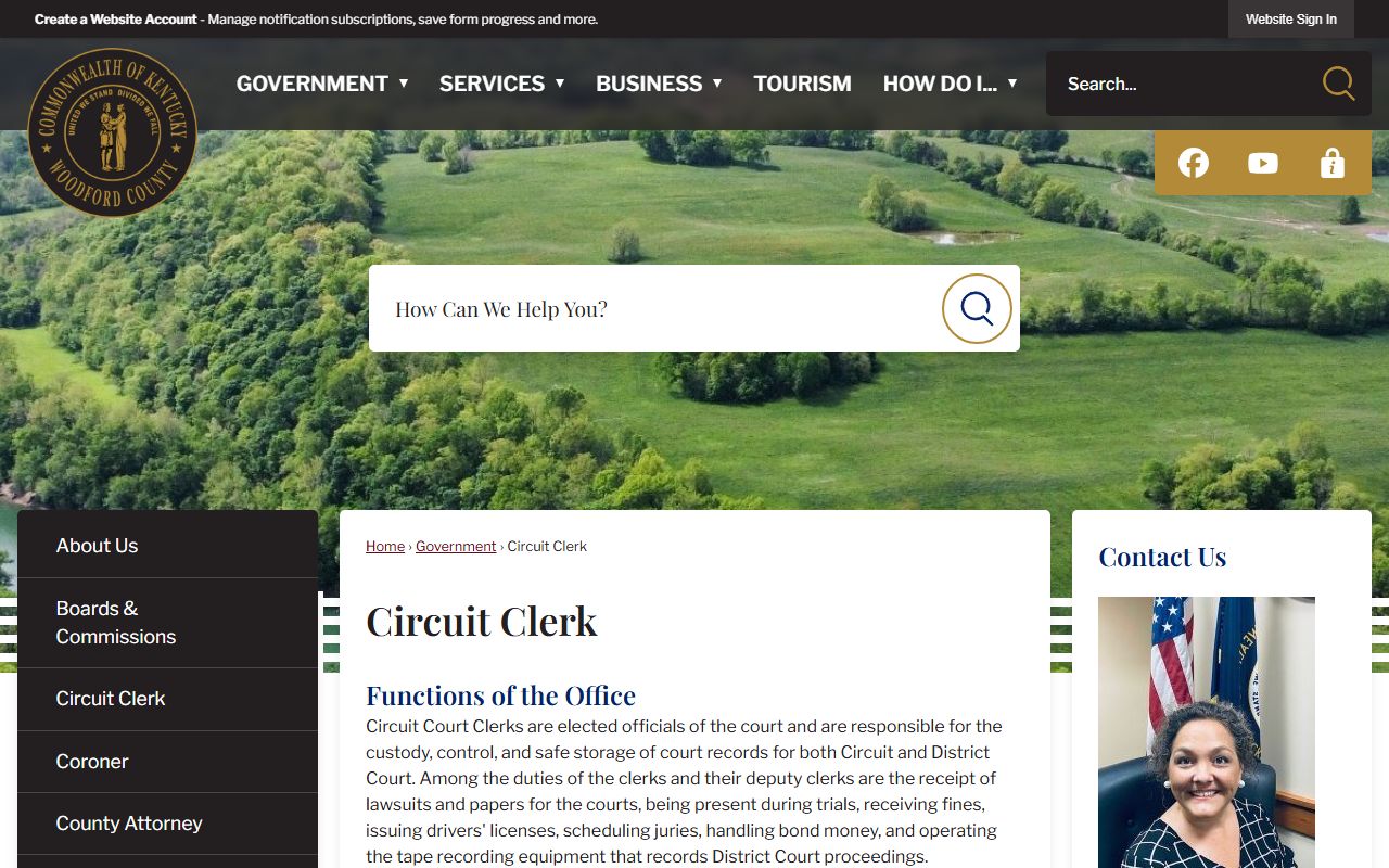 Kentucky Court of Justice Circuit Clerk page for Woodford County