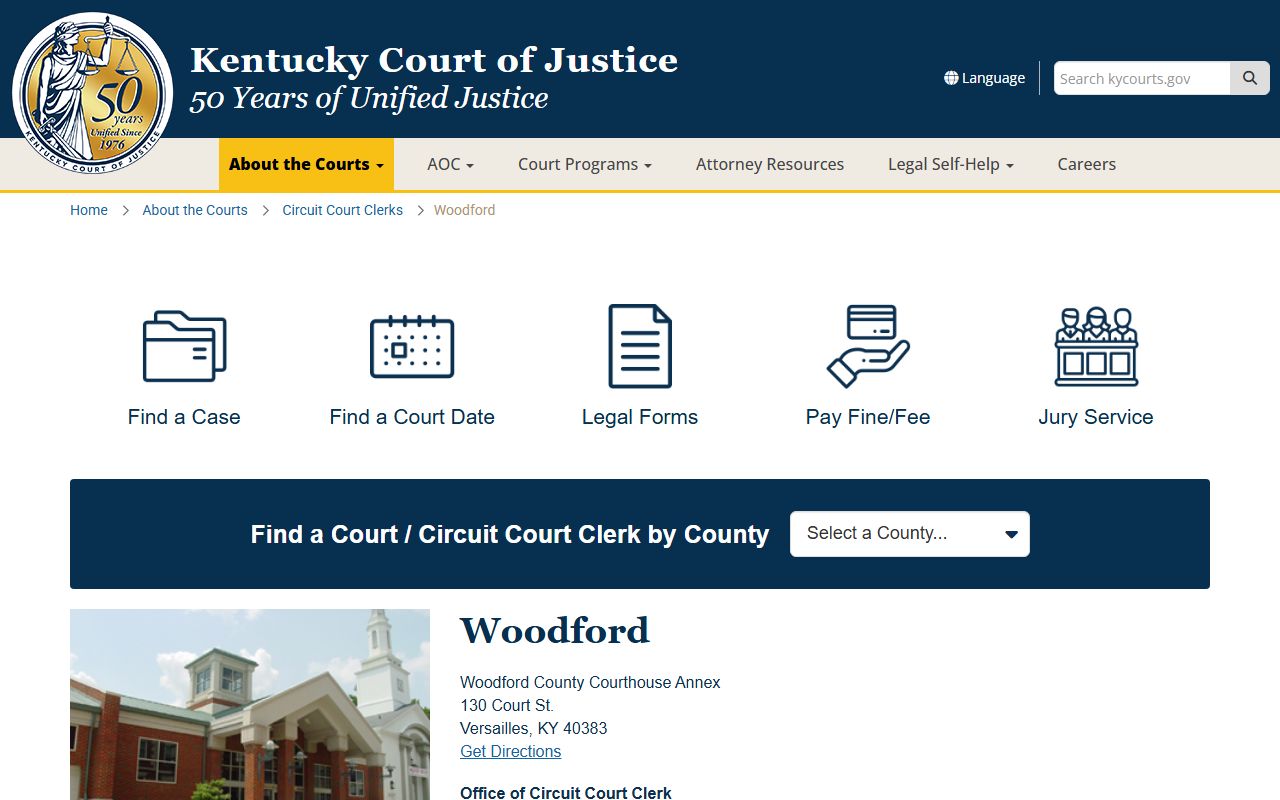 Woodford County Court Information page for traffic ticket records
